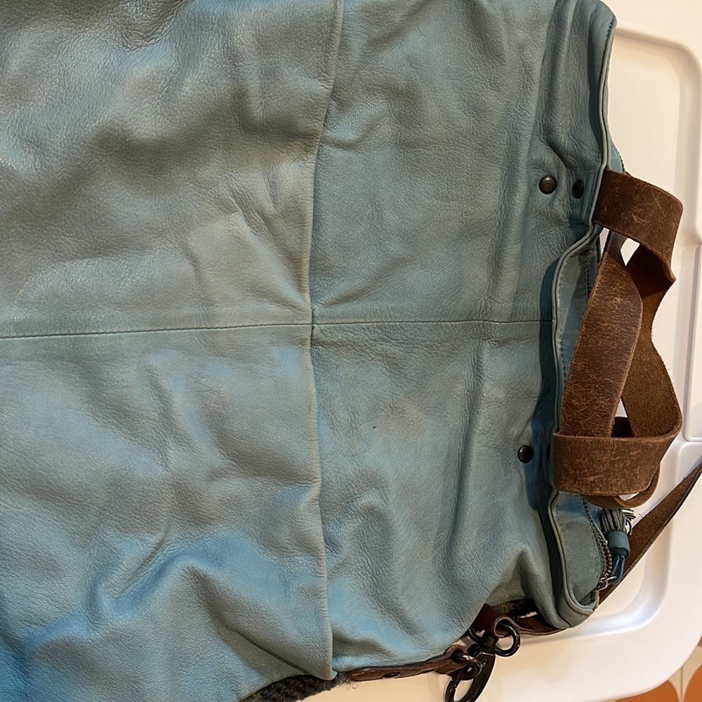 Anthropologie Holding Horses Blue Leather Plaid Crossbody - Picture 7 of 11